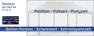 Faltpavillon bzw. Gartenpavillon 3 x 6 m komplett offen, nur mit Dach