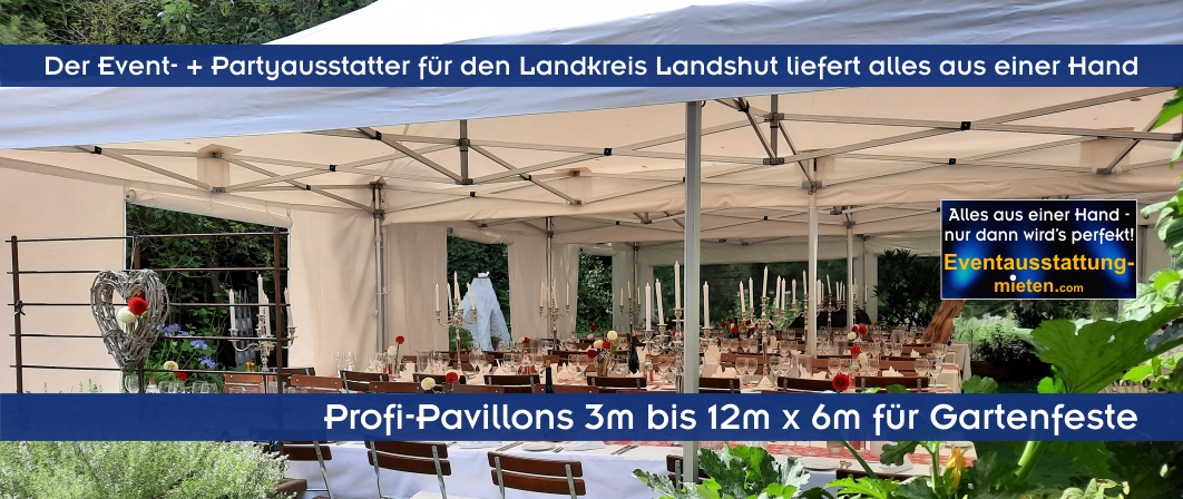 3 Faltpavillons 3x6 m zusammengebaut und mit Biergartenmöbel bestuhlt.