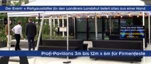 Faltzelt Pavillon für Firmen-Sommerfest mit Lichterkette und 2 Bierzeltgarnituren