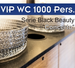 Toilettencontainer schwarz 1.000 Personen mieten Landshut Designer-Waschbecken aus Glas im VIP-Toilettencontainer für 1.000 Personen